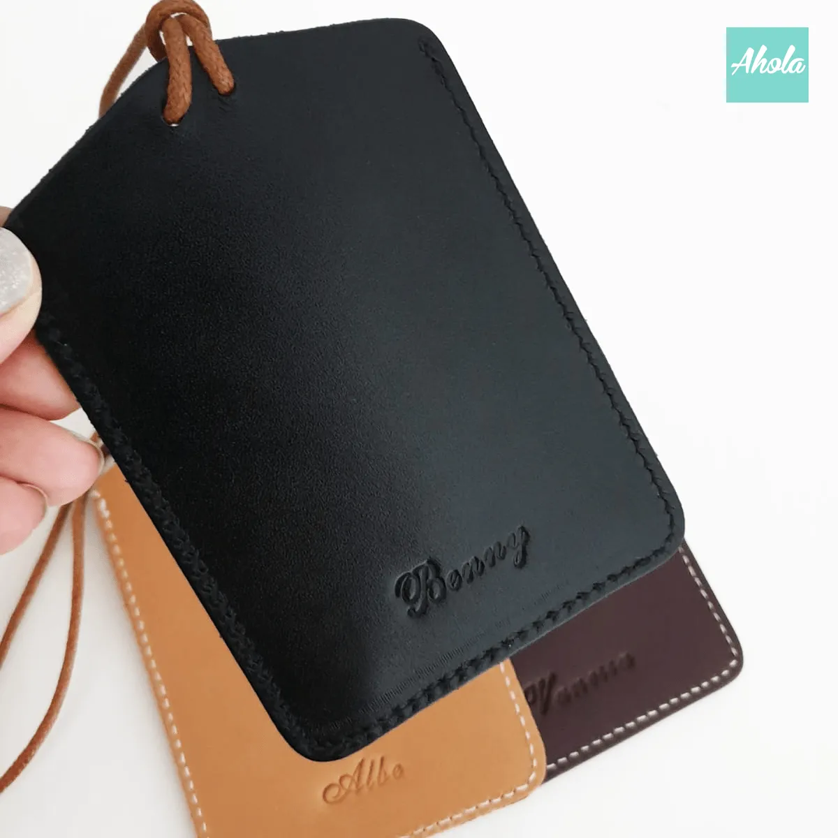 MS009 Embossed Genuine Leather Card Badge Holder Genuine Leather Neck Hanging ID Holder