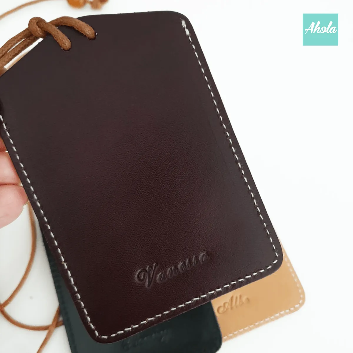 MS009 Embossed Genuine Leather Card Badge Holder Genuine Leather Neck Hanging ID Holder