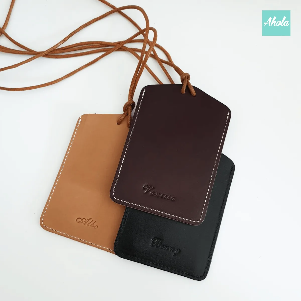 MS009 Embossed Genuine Leather Card Badge Holder Genuine Leather Neck Hanging ID Holder