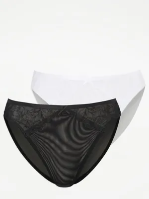 Embroidered High Leg Knickers 2 Pack | Lingerie | George at ASDA