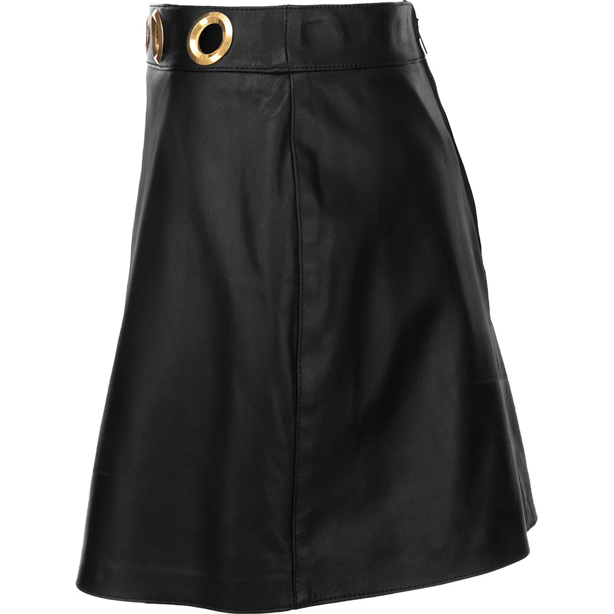 Eyelet Detailed Leather Skirt