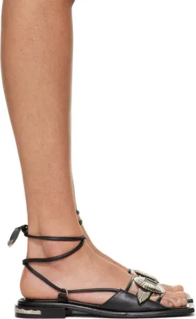 Exclusive Toga Pulla Black Ankle Wrap Sandals on SSENSE