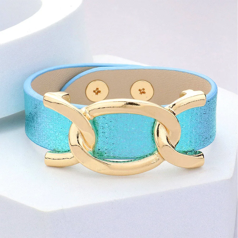 Sparkle Leather Link Accented Snap Bracelet