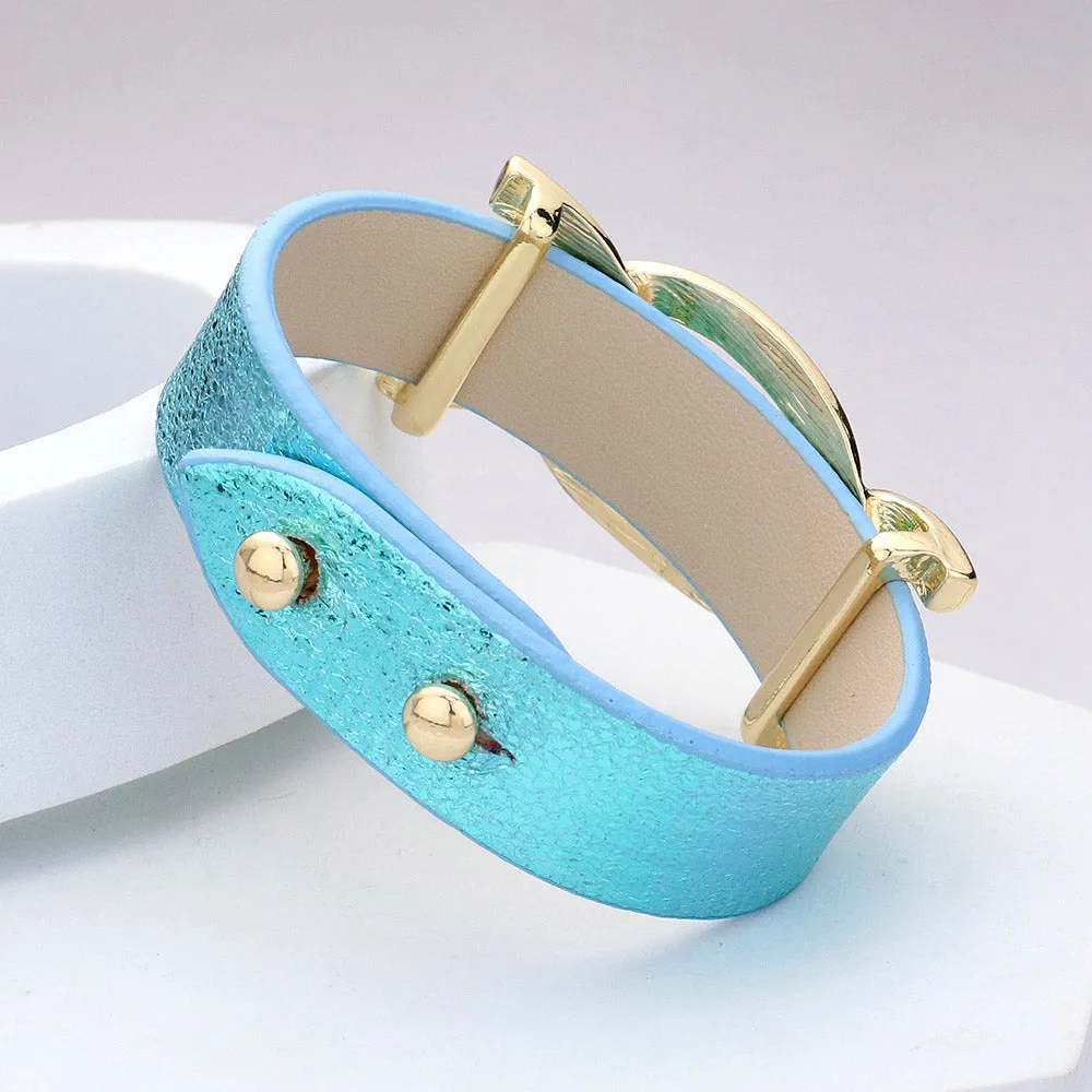 Sparkle Leather Link Accented Snap Bracelet