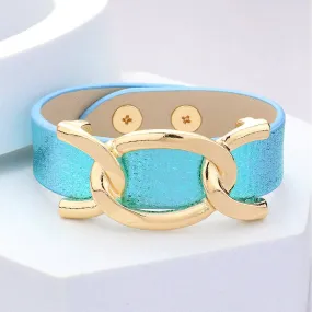 Sparkle Leather Link Accented Snap Bracelet