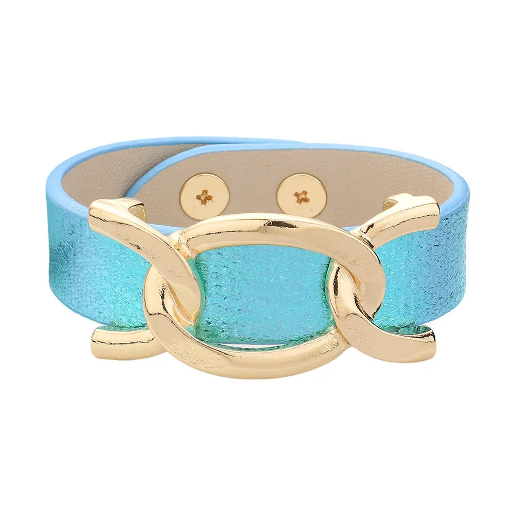 Sparkle Leather Link Accented Snap Bracelet