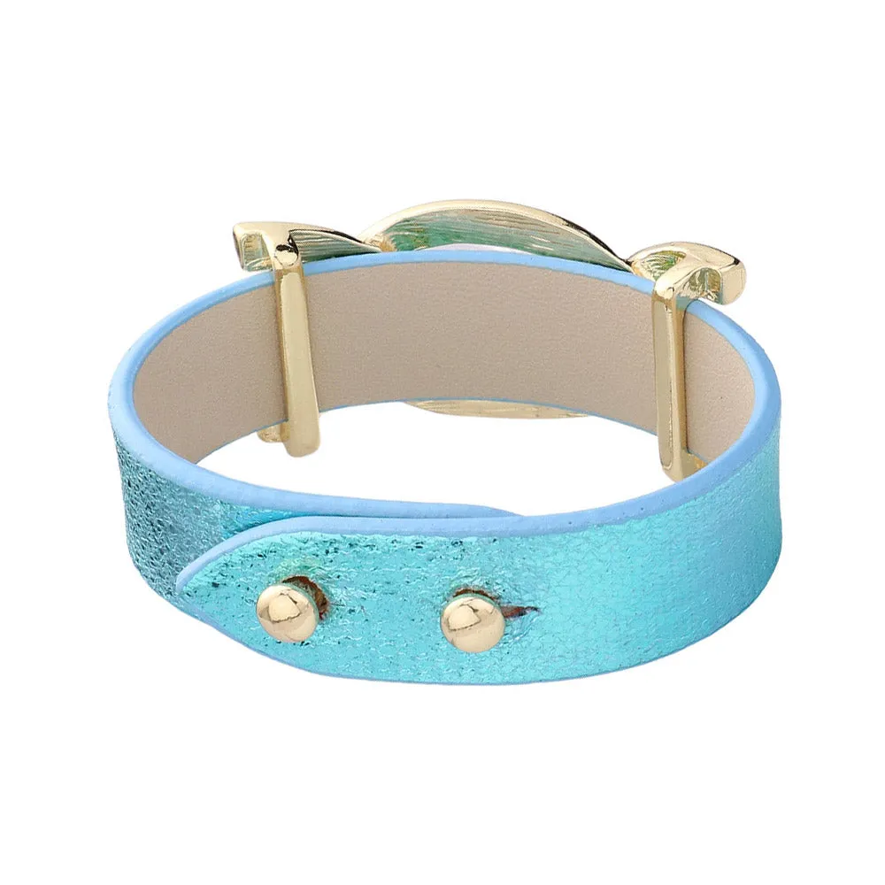 Sparkle Leather Link Accented Snap Bracelet