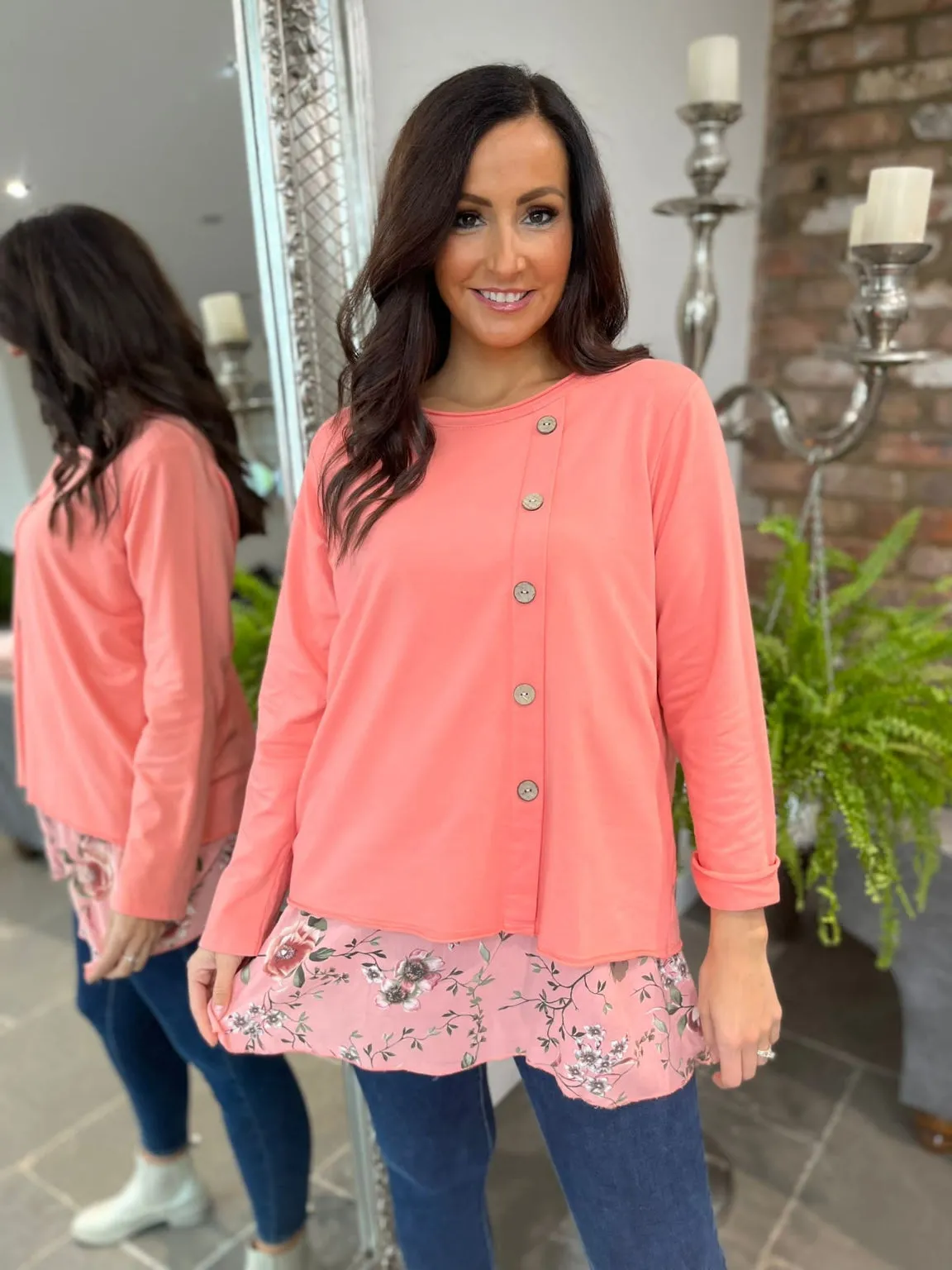 Flora Button Top with Floral Hem