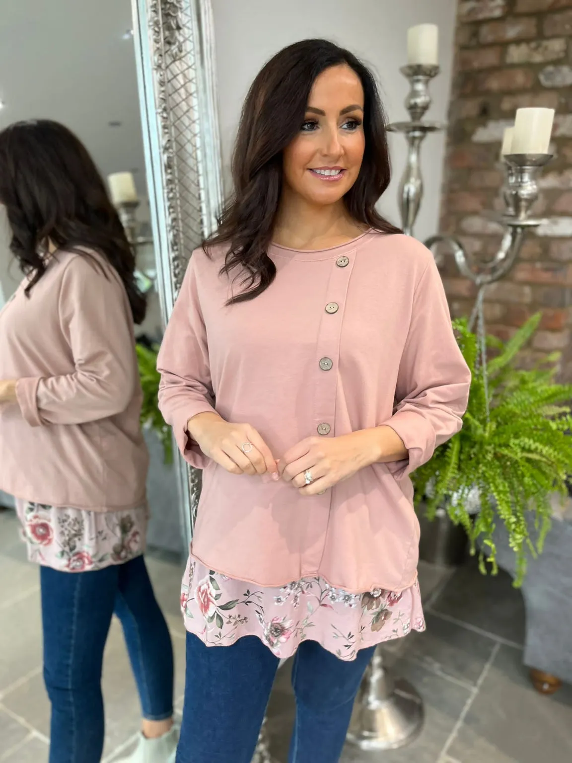 Flora Button Top with Floral Hem