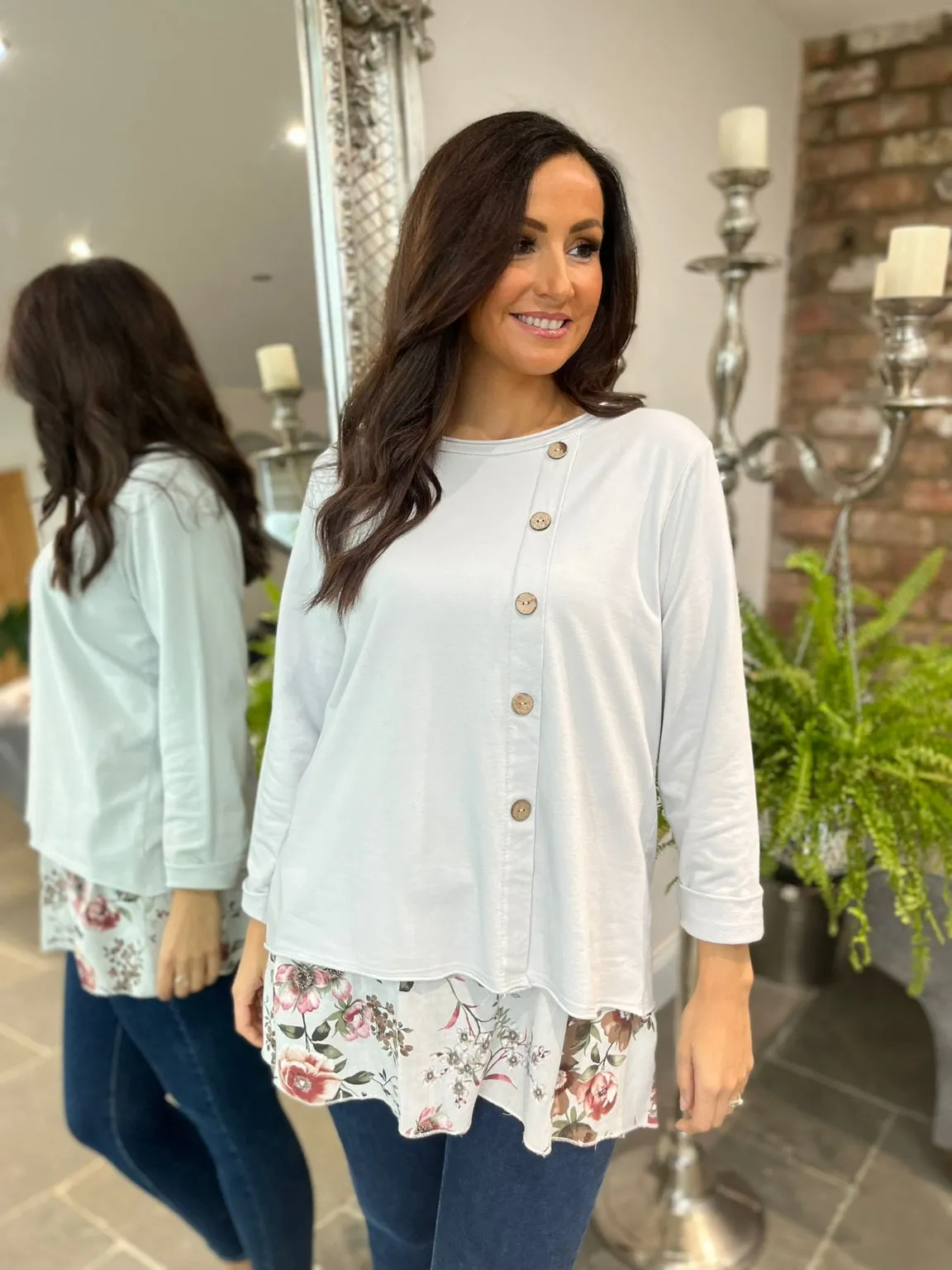 Flora Button Top with Floral Hem