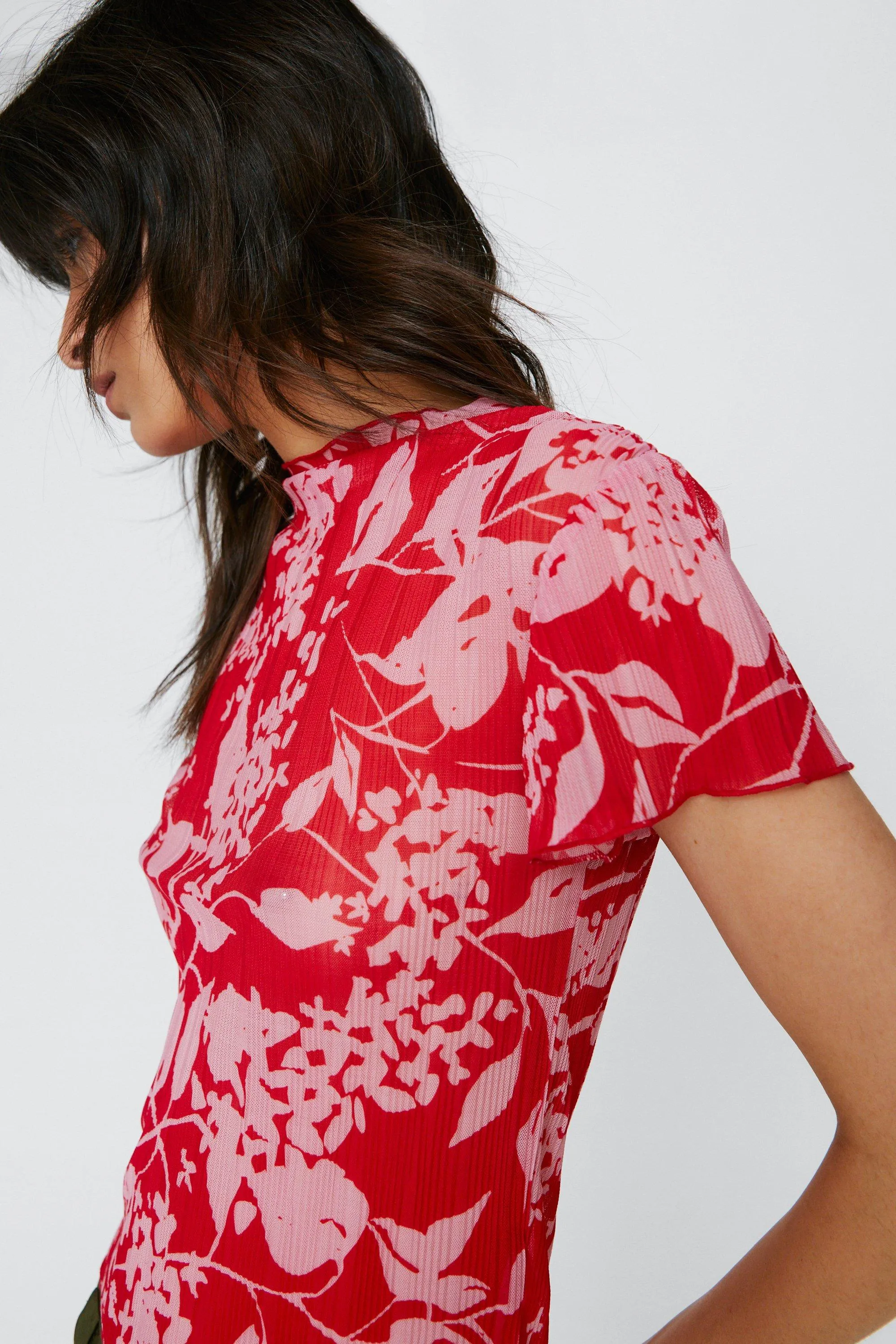 Floral Print Mesh Short Sleeve Top