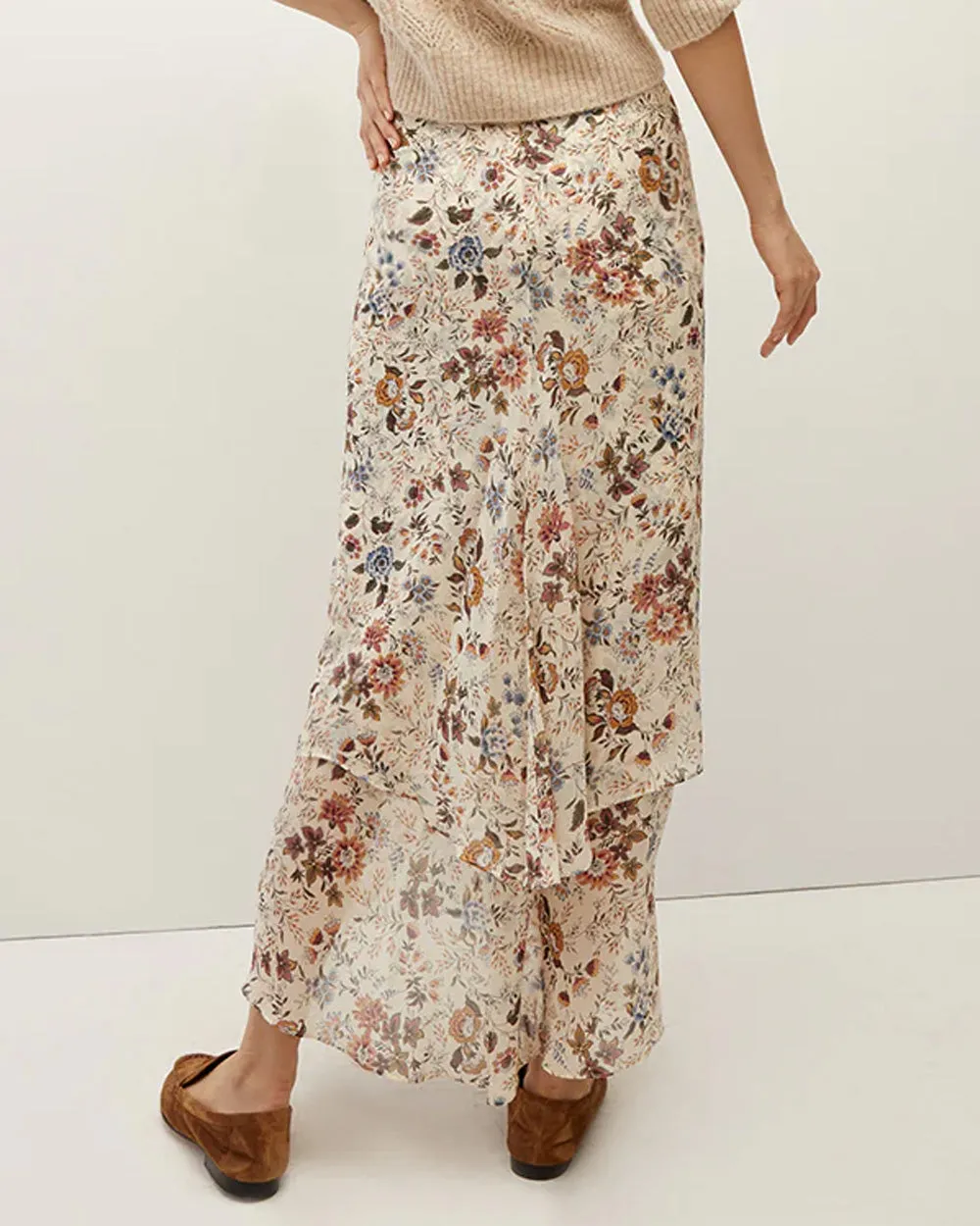 Ecru Floral Ruched Sira Skirt