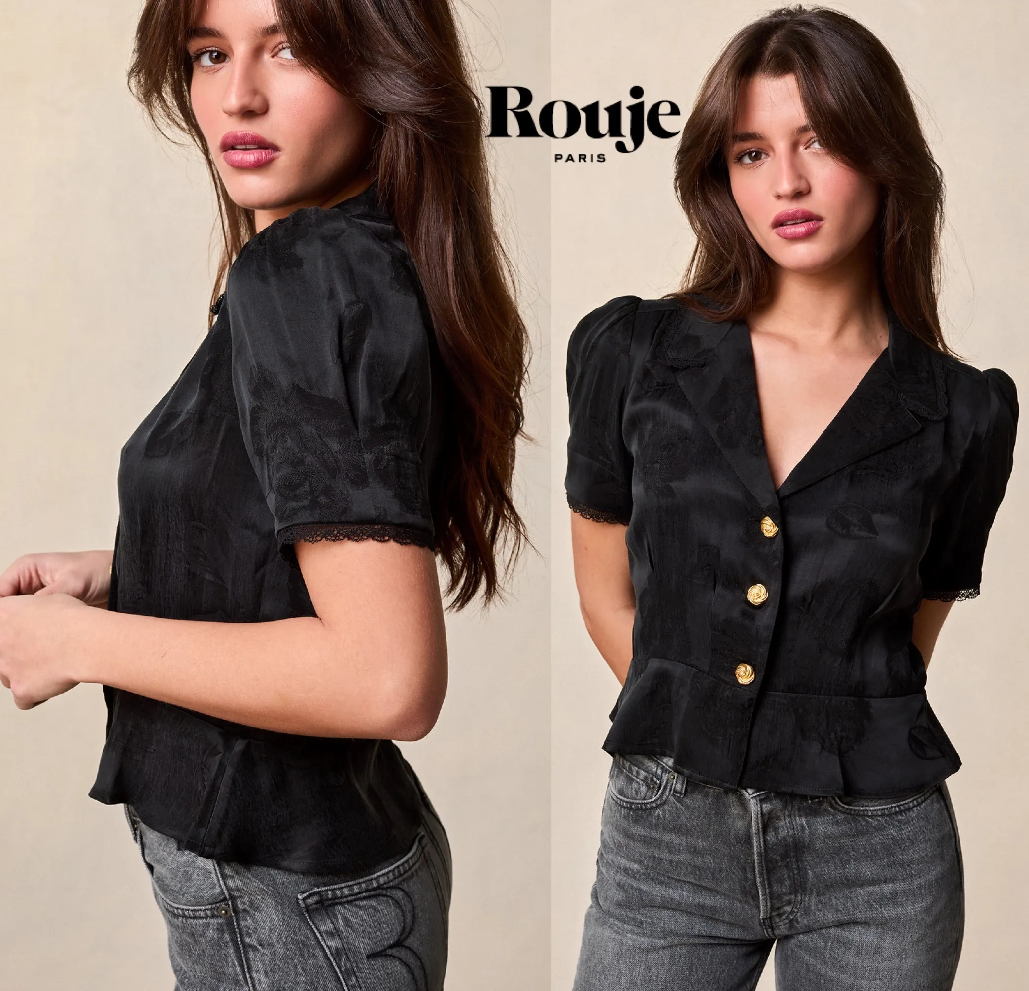 Rouje Casual Style Floral Blouse with Short Sleeves