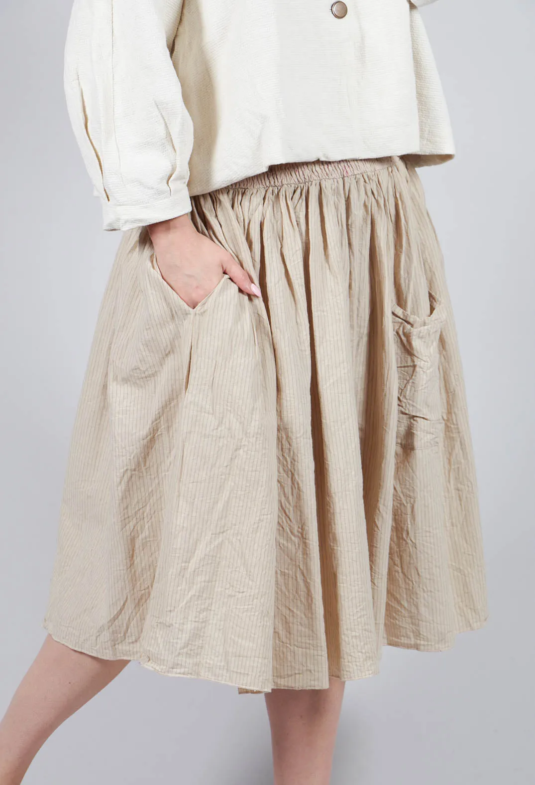 Striped Linen Skirt in Framboise Color