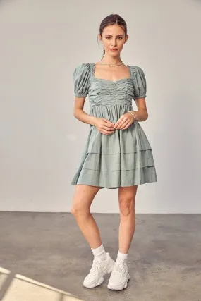 Ruched Puff Sleeve Dress