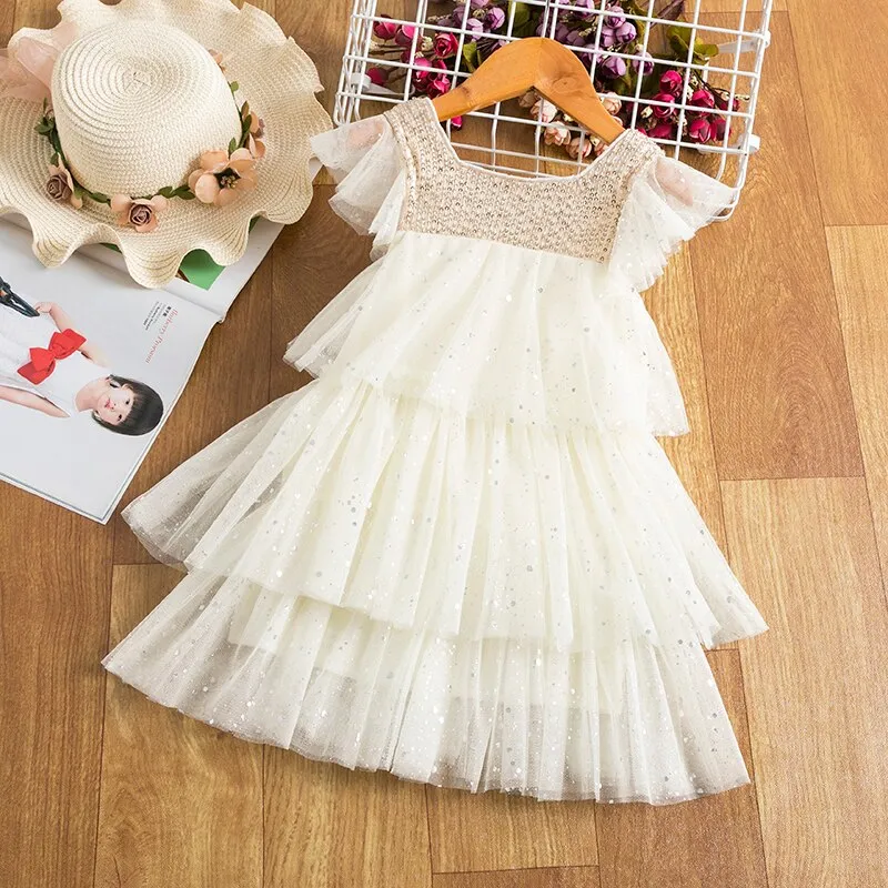 Girls Puffy Sleeve Tulle Dresses For Kids Princess Costume