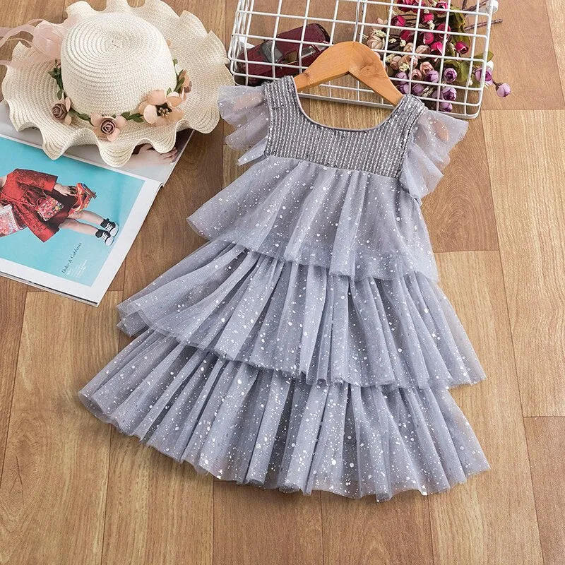 Girls Puffy Sleeve Tulle Dresses For Kids Princess Costume