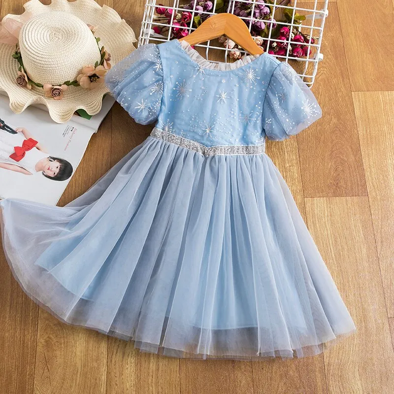 Girls Puffy Sleeve Tulle Dresses For Kids Princess Costume