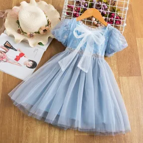 Girls Puffy Sleeve Tulle Dresses For Kids Princess Costume