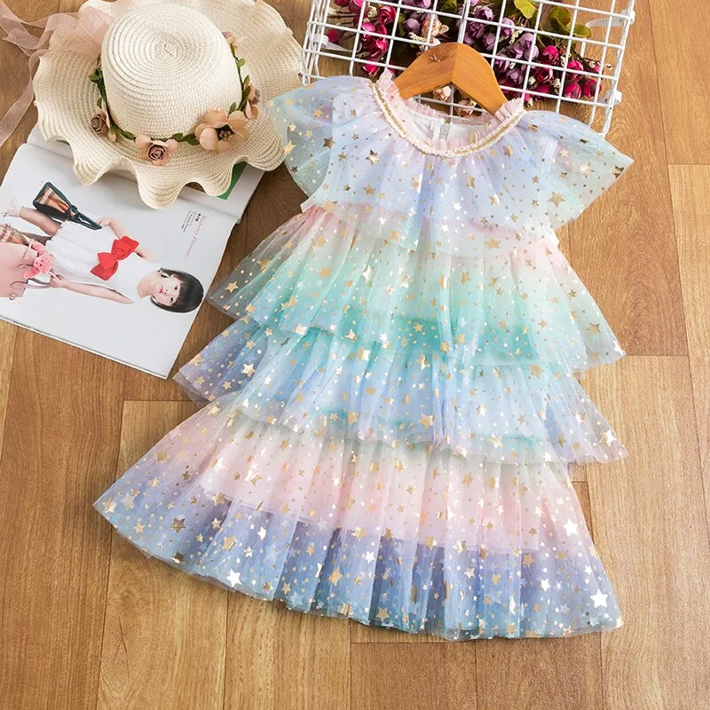 Girls Puffy Sleeve Tulle Dresses For Kids Princess Costume