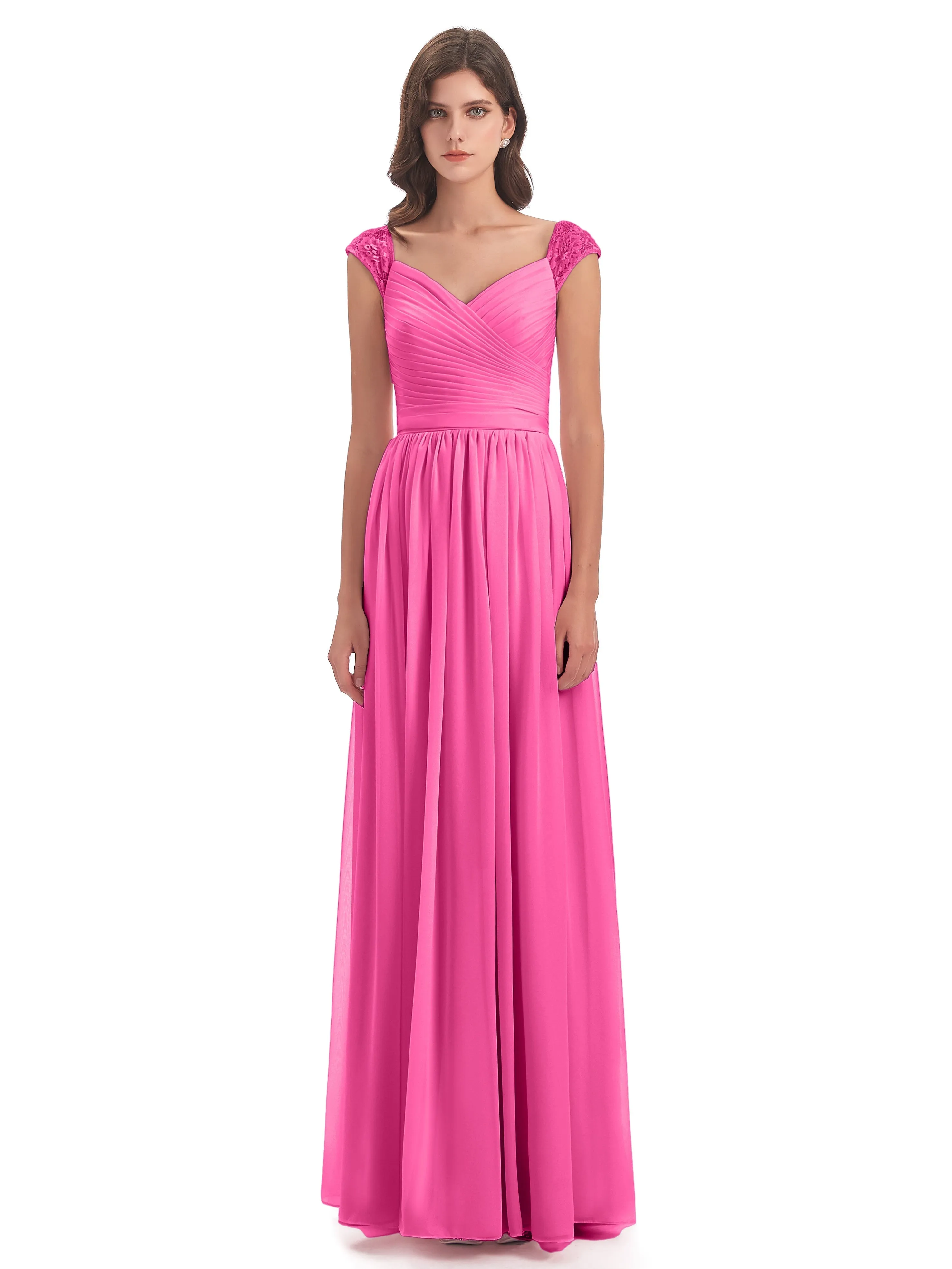 Soirée Chiffon Col V Sleeve Trims Emy Gowns