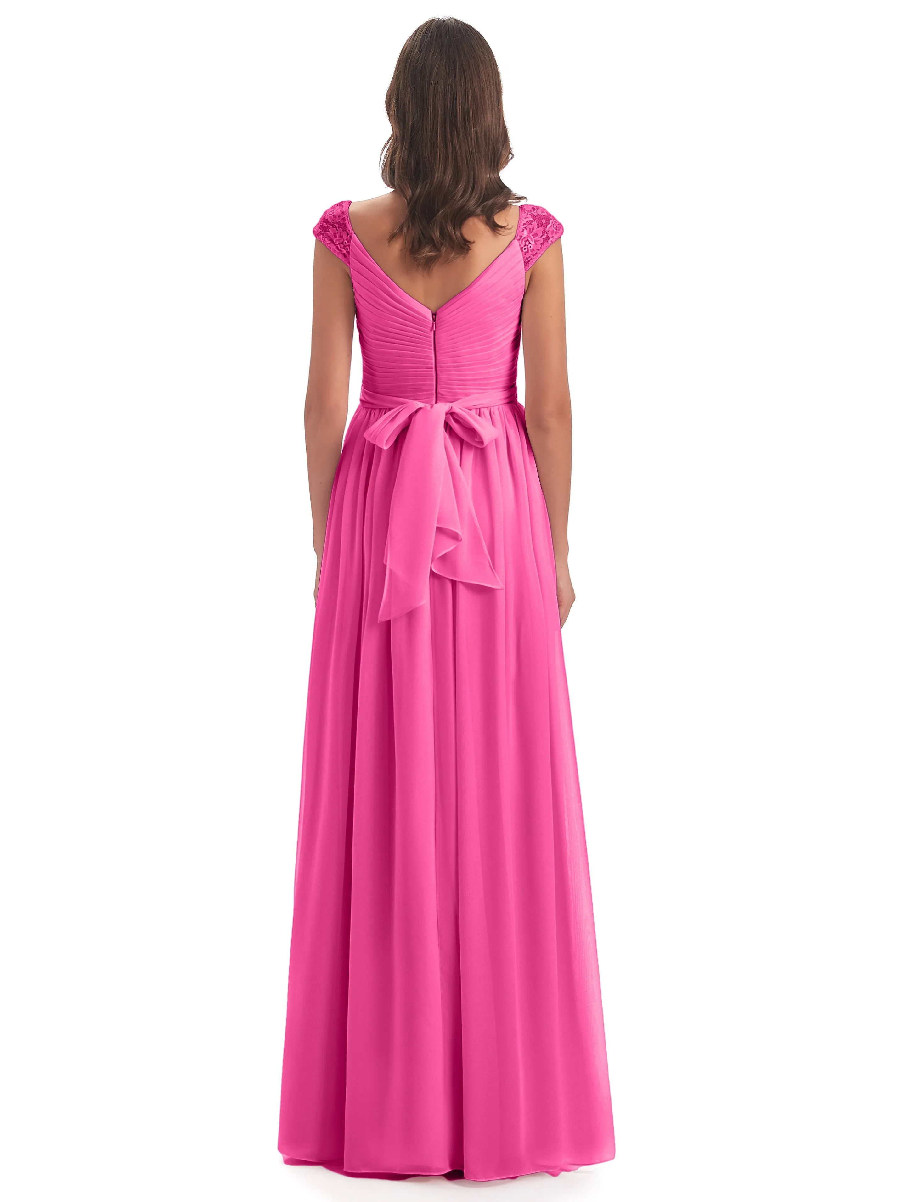 Soirée Chiffon Col V Sleeve Trims Emy Gowns