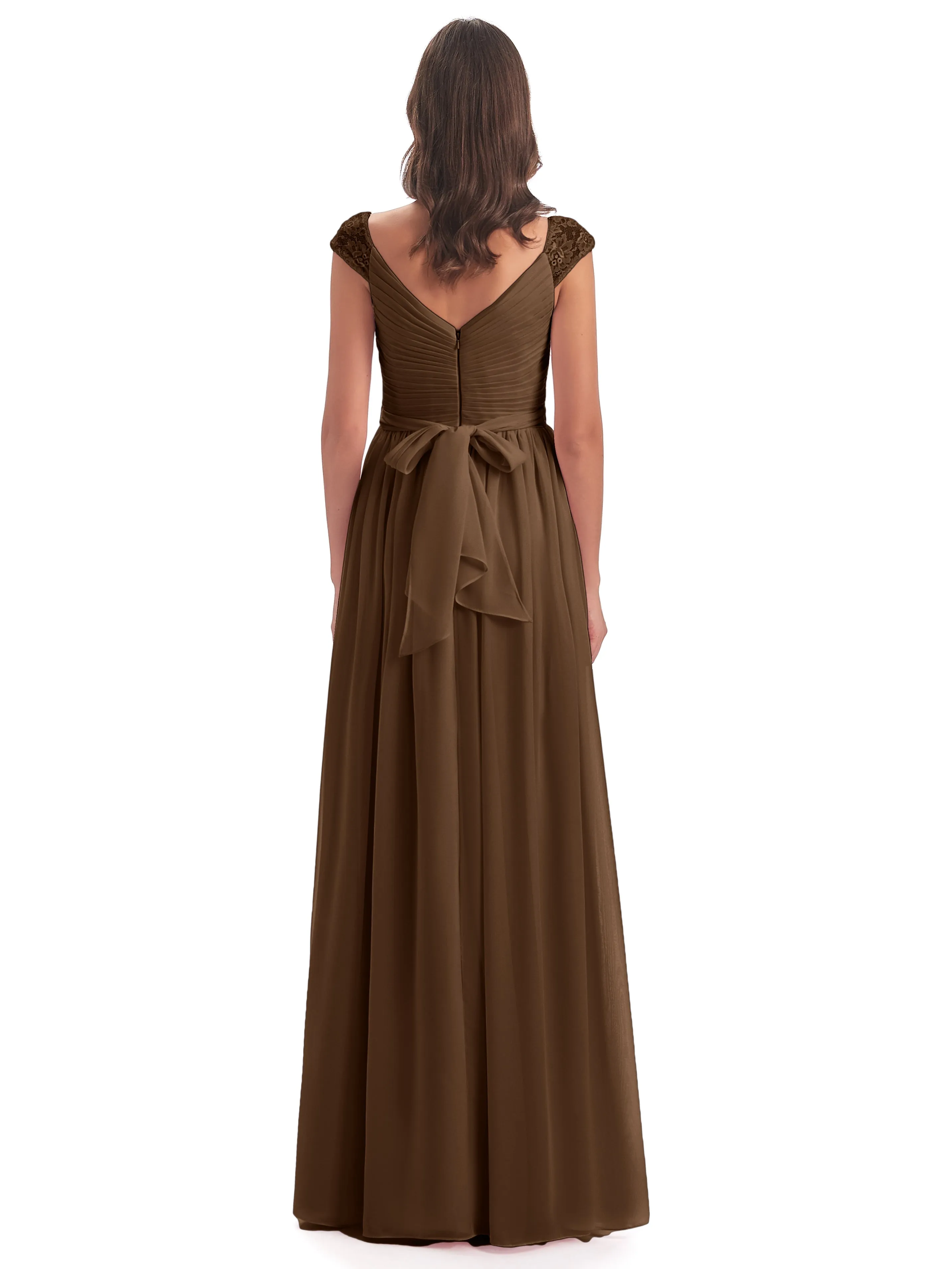 Soirée Chiffon Col V Sleeve Trims Emy Gowns