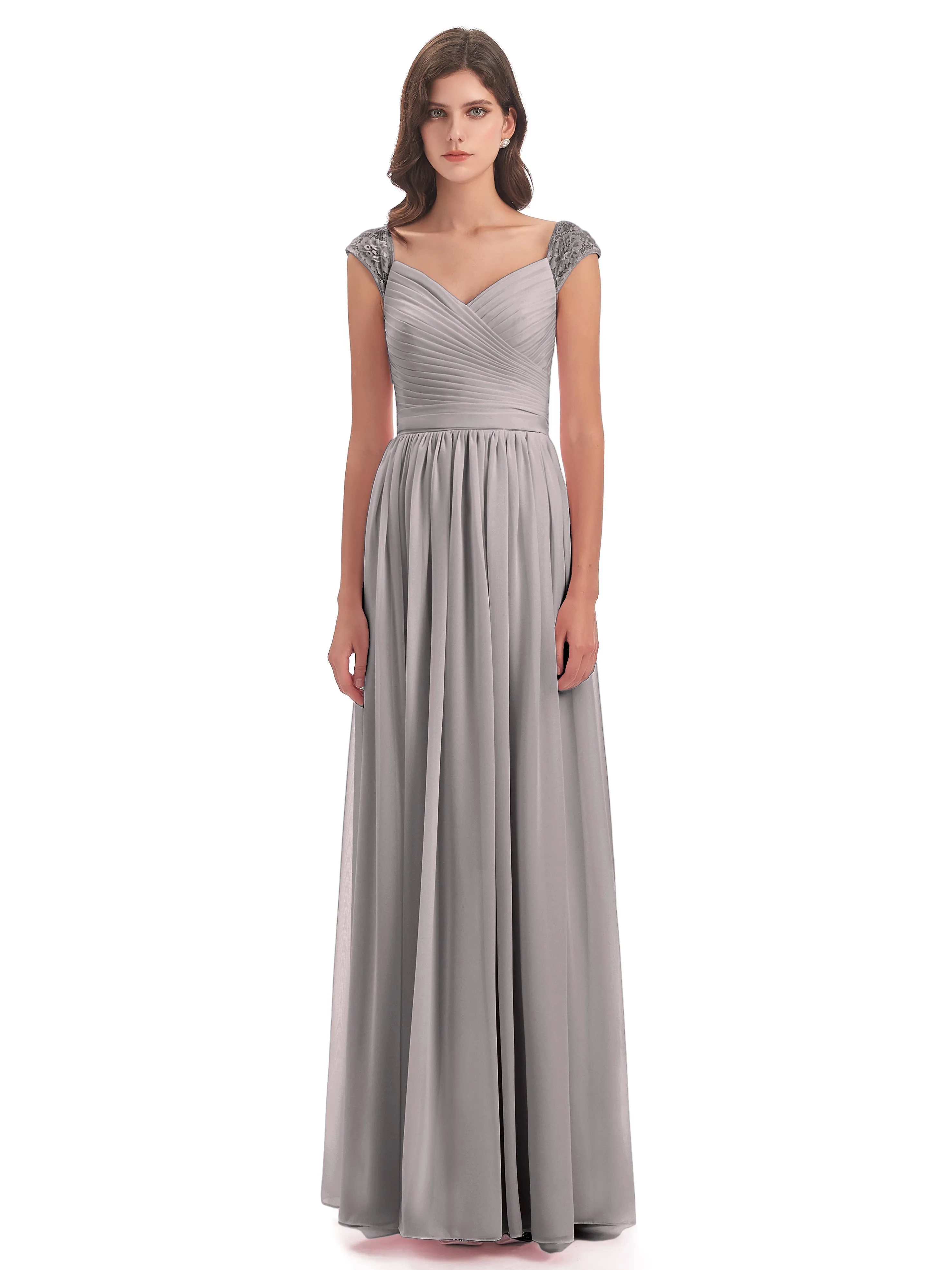 Soirée Chiffon Col V Sleeve Trims Emy Gowns