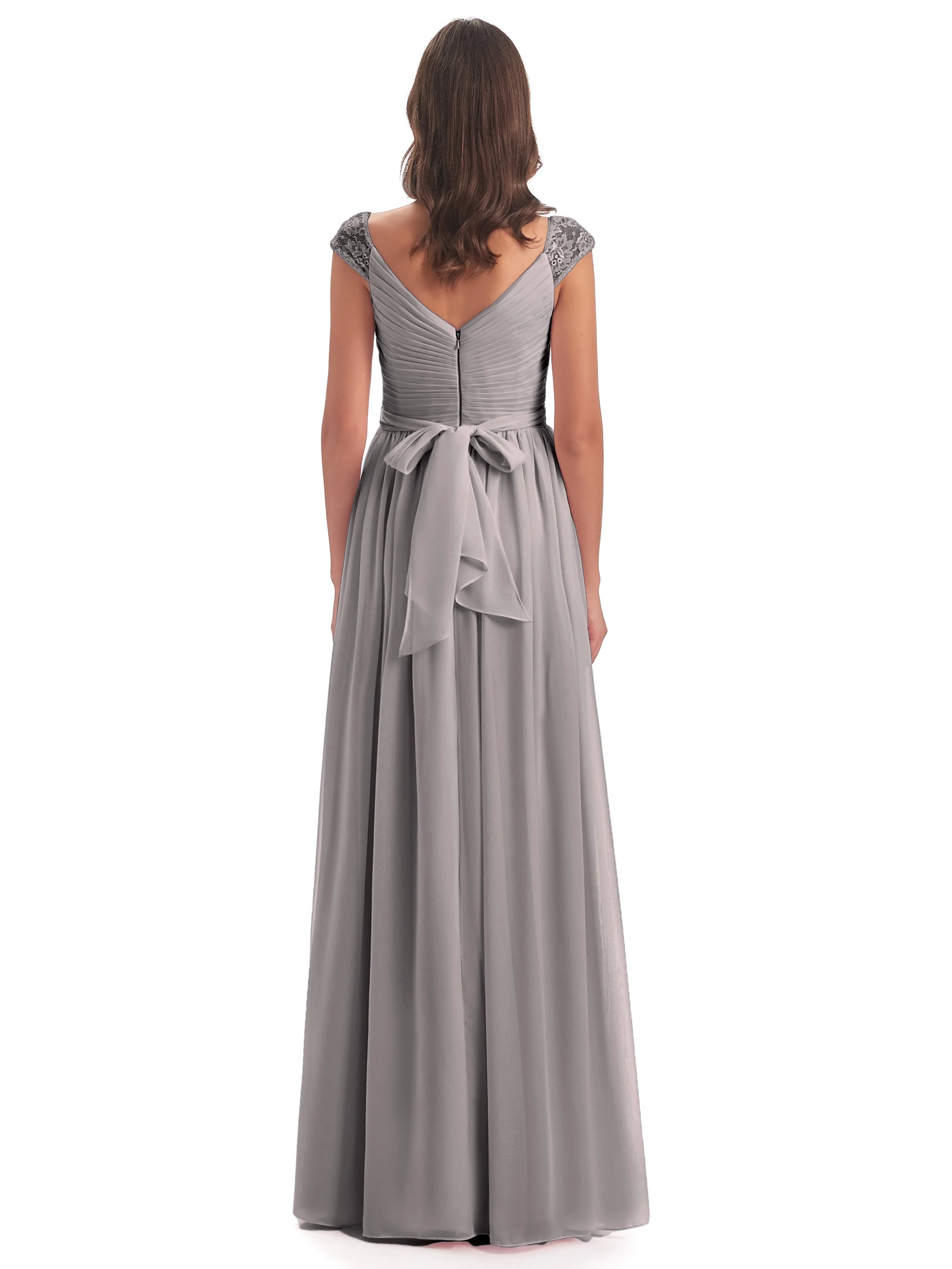 Soirée Chiffon Col V Sleeve Trims Emy Gowns