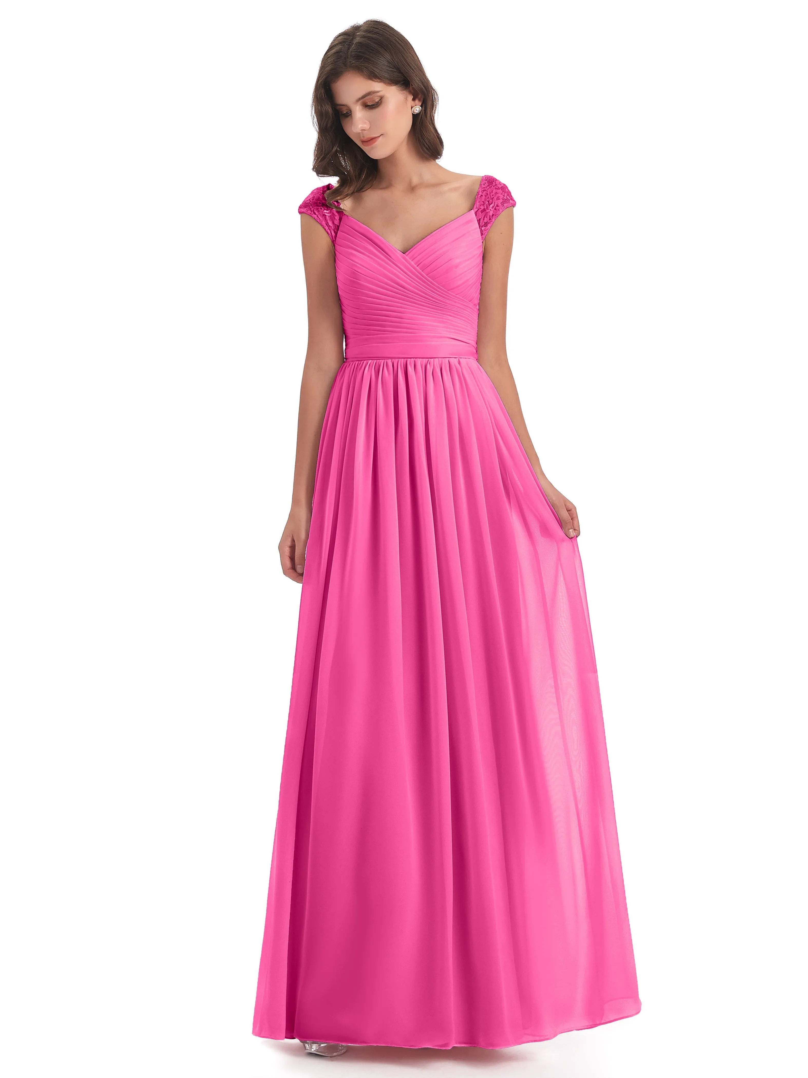 Soirée Chiffon Col V Sleeve Trims Emy Gowns