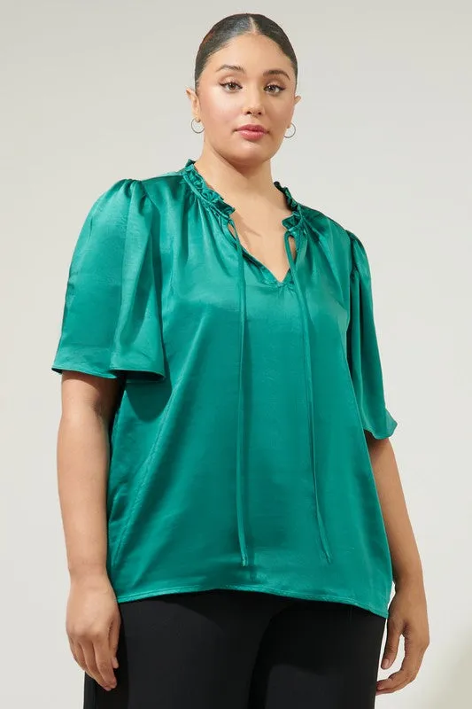 Green Satin Curvy Top