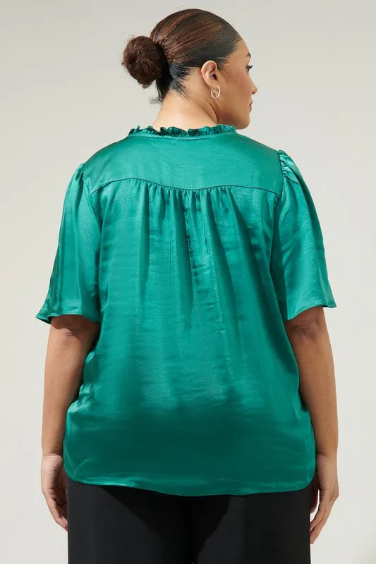 Green Satin Curvy Top