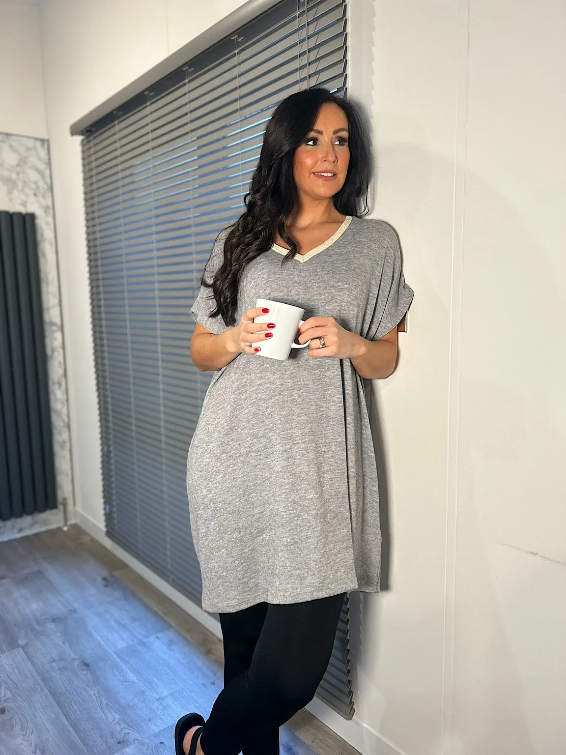 Grey Shimmer V-Neck Tunic Lucy