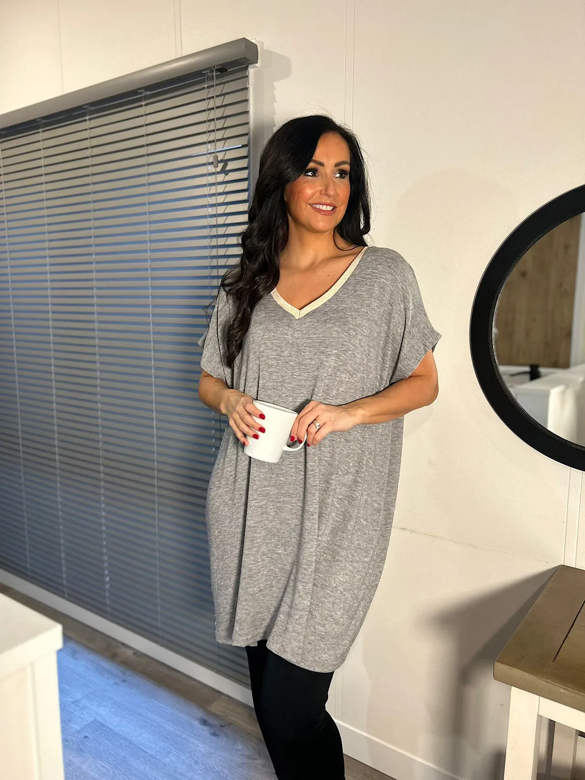 Grey Shimmer V-Neck Tunic Lucy