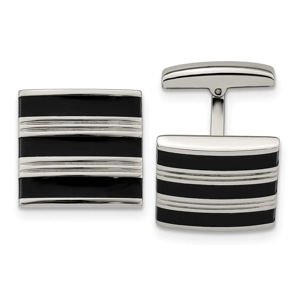 21 x 14mm Stainless Steel, Black & White Rubber Rectangle Cuff Links