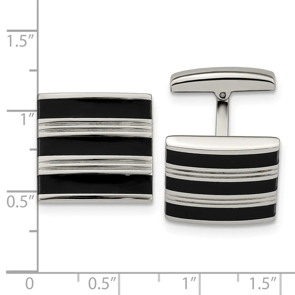 21 x 14mm Stainless Steel, Black & White Rubber Rectangle Cuff Links