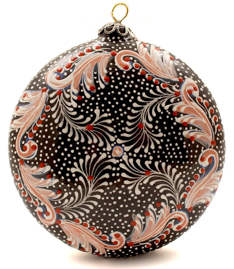 Black Background White Raised Paint Large Ceramic Ornament