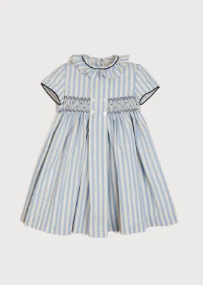 Blue Handsmocked Delicate Stripe Short Sleeve Dress (12mths-10yrs)