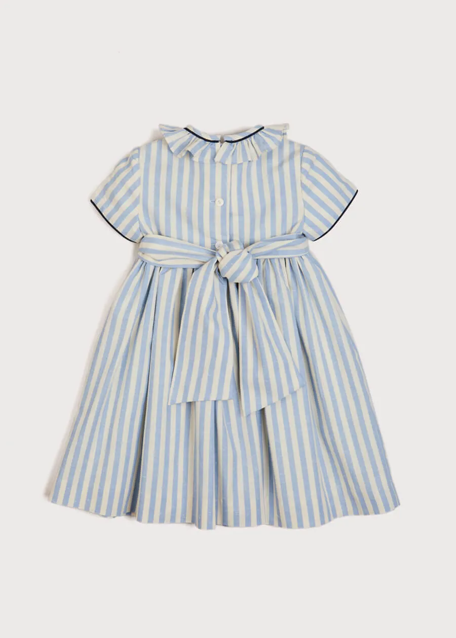 Blue Handsmocked Delicate Stripe Short Sleeve Dress (12mths-10yrs)