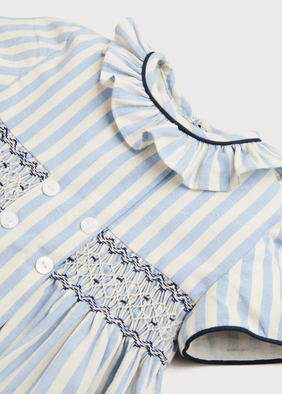 Blue Handsmocked Delicate Stripe Short Sleeve Dress (12mths-10yrs)