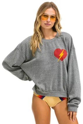 Aviator Nation Bolt Heart Relaxed Crew Sweatshirt - Heather Grey