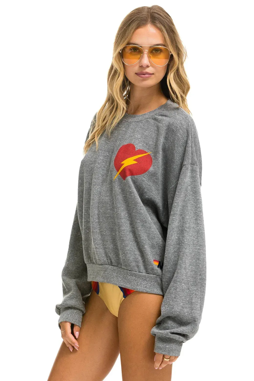 Aviator Nation Bolt Heart Relaxed Crew Sweatshirt - Heather Grey