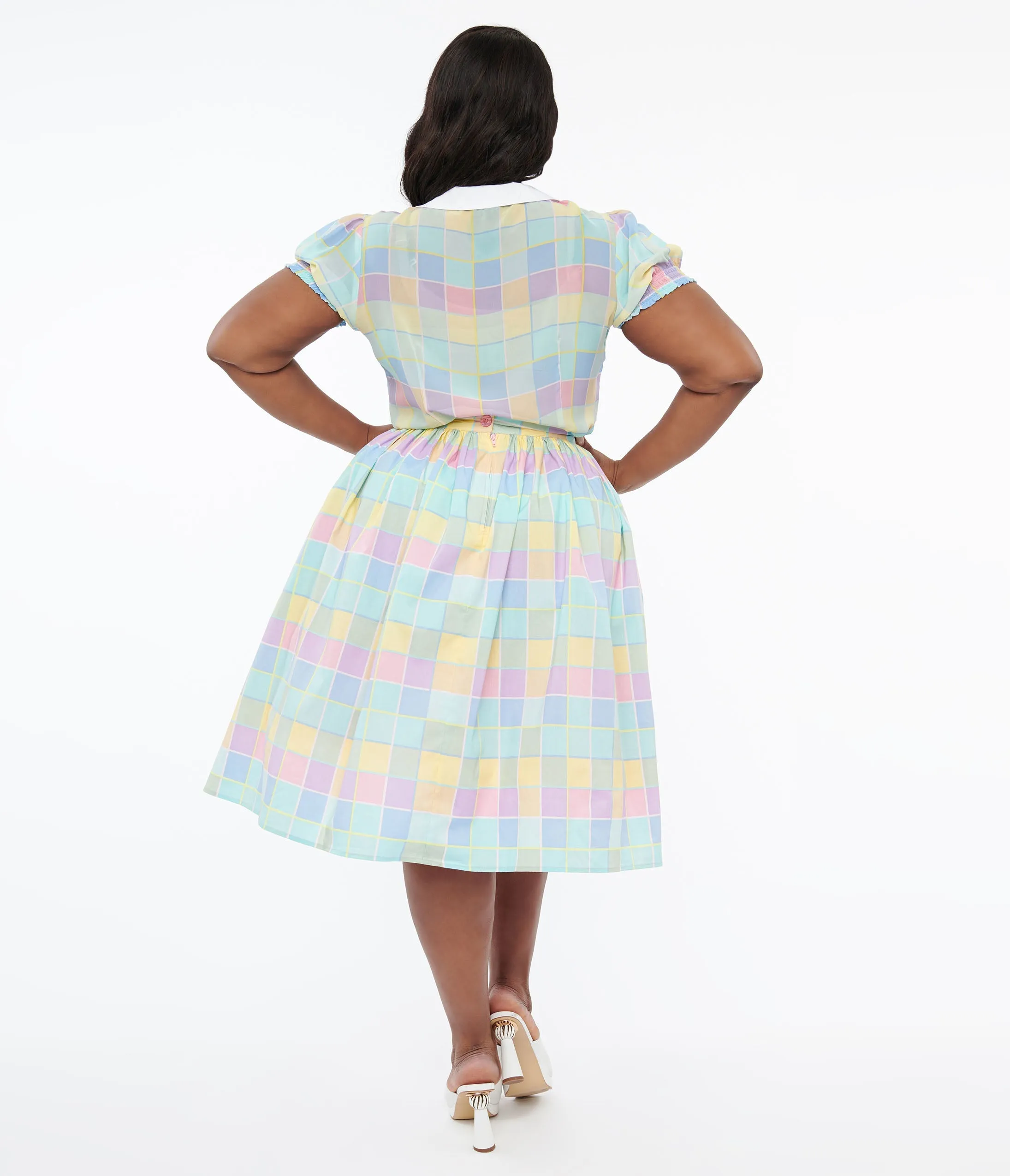 Plus Size Pastel Check Cotton Skye Swing Skirt by Hell Bunny