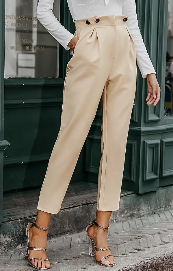 High Waist Office Loose Ankle-length Pants