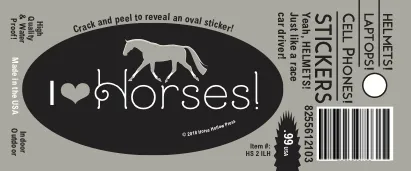 Horse Hollow Press - Horse Laptop, Cell Phone & Helmet Sticker: I love Horses