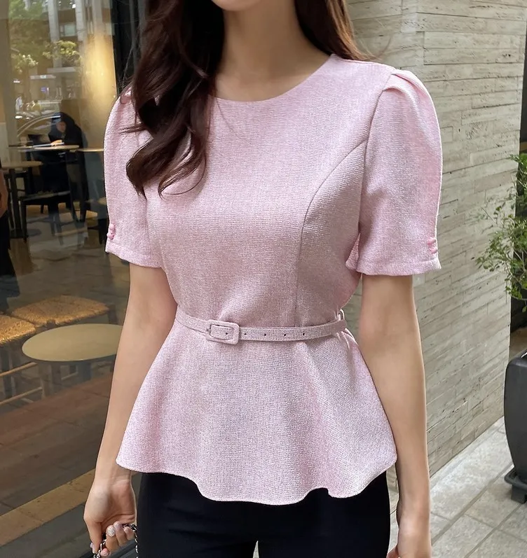 Tweed Short Sleeve Party Style Puff Sleeves