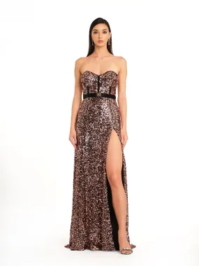 Copper Sequin Corset Gown