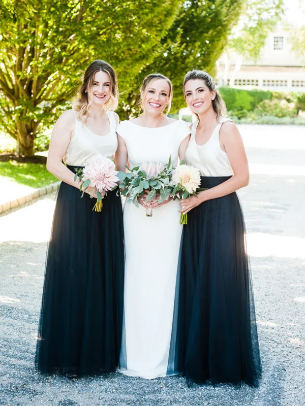 Ivory Navy A-line Bridesmaid Dress