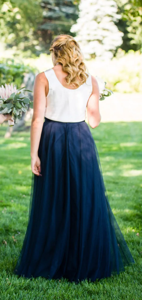 Ivory Navy A-line Bridesmaid Dress