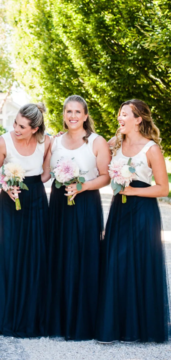 Ivory Navy A-line Bridesmaid Dress